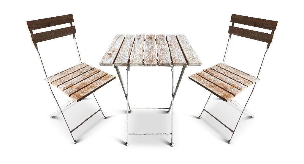 Set da Balcone Giardino Tavolo + 2 Sedie in Ferro e Legno 51 x 51 cm