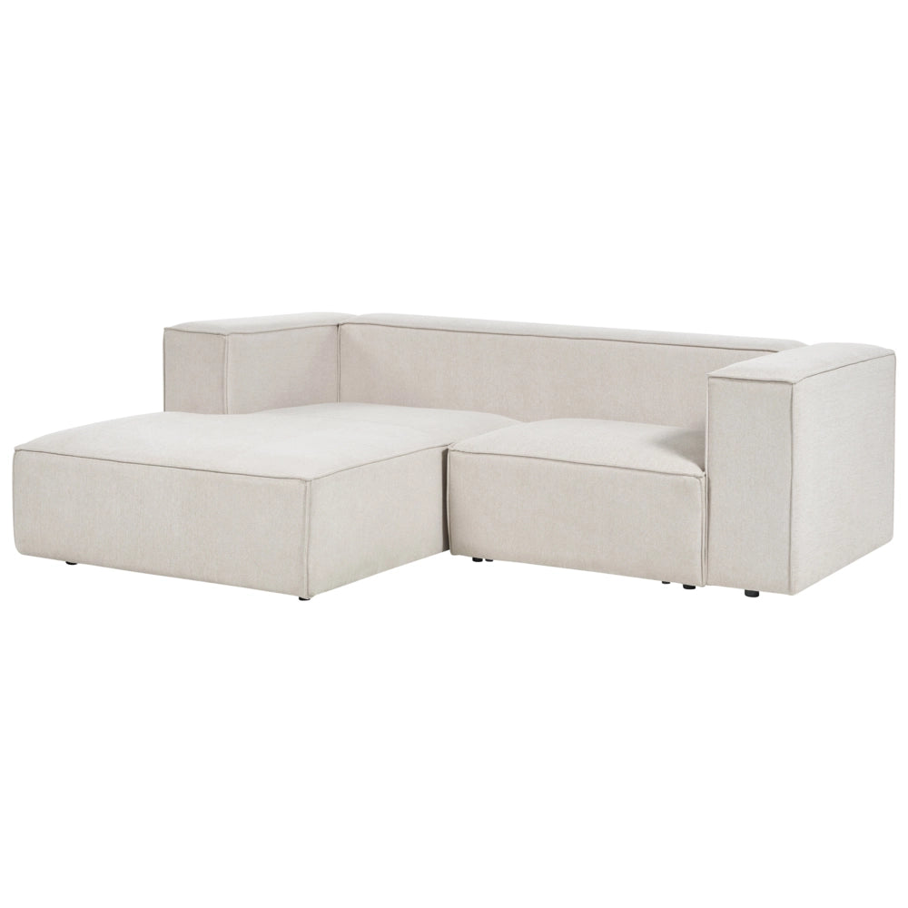 Divano angolare a 2 posti a destra in tessuto beige con braccioli imbottiti Stile minimalista
