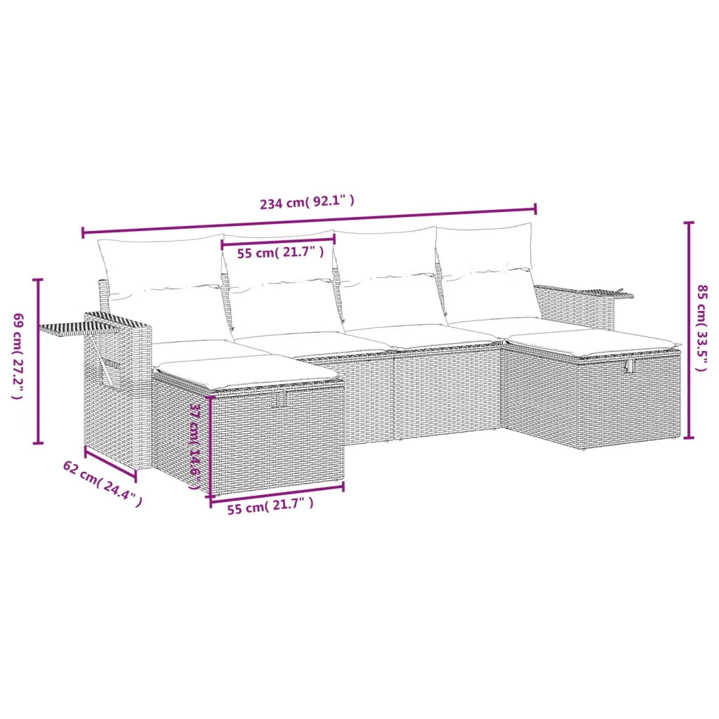 Set Divano da Giardino 6 pz con Cuscini Nero in Polyrattan 3263851