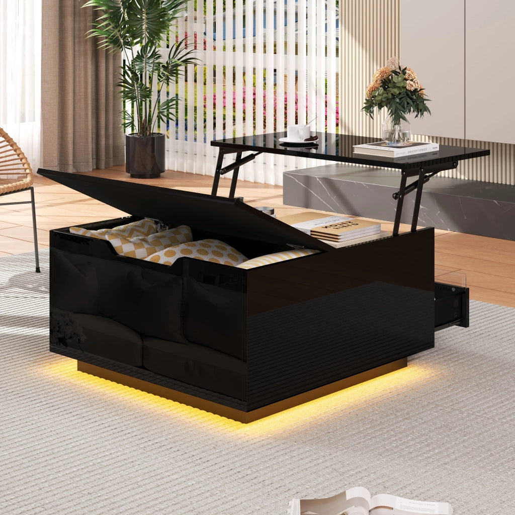 TAVOLINO DA CAFFÈ 70 x 70 x 38 cm Nero in pannello di legno con LED