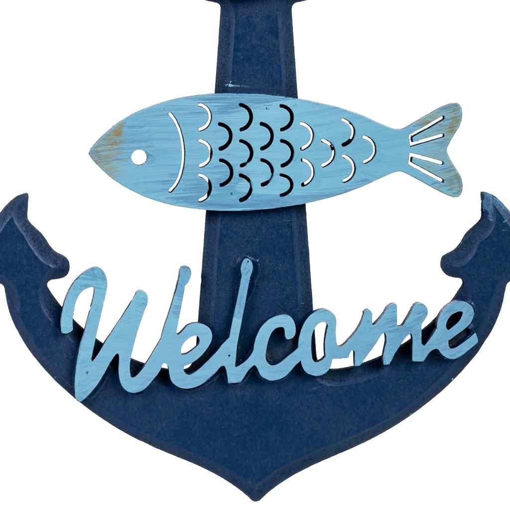 Figura decorativa da appendere a forma di ancora in legno blu, 20x1.5x33h cm