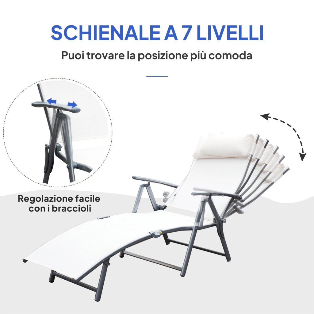 Sdraio da Giardino Pieghevole con Cuscino ¨C zephmum ¨C Beige 137x63.5x100.5cm