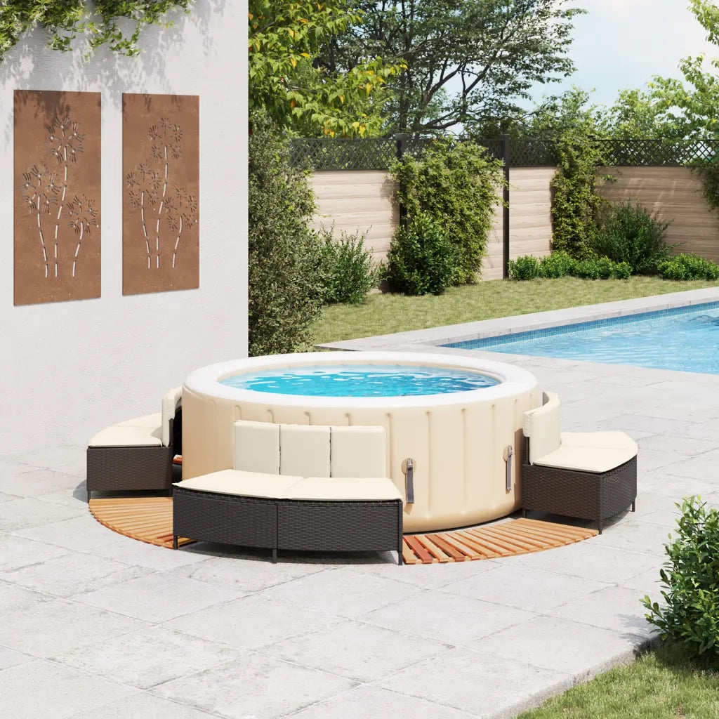 Bordo per Spa Nero in Polyrattan e Legno Massello di Acacia 3270638