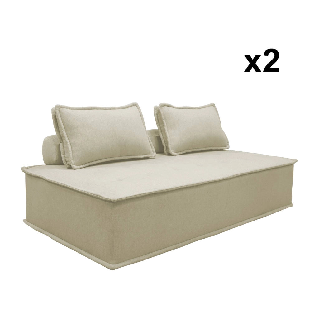 Set 2 moduli per divano modulare in tessuto imbottito, 2 posti, beige
