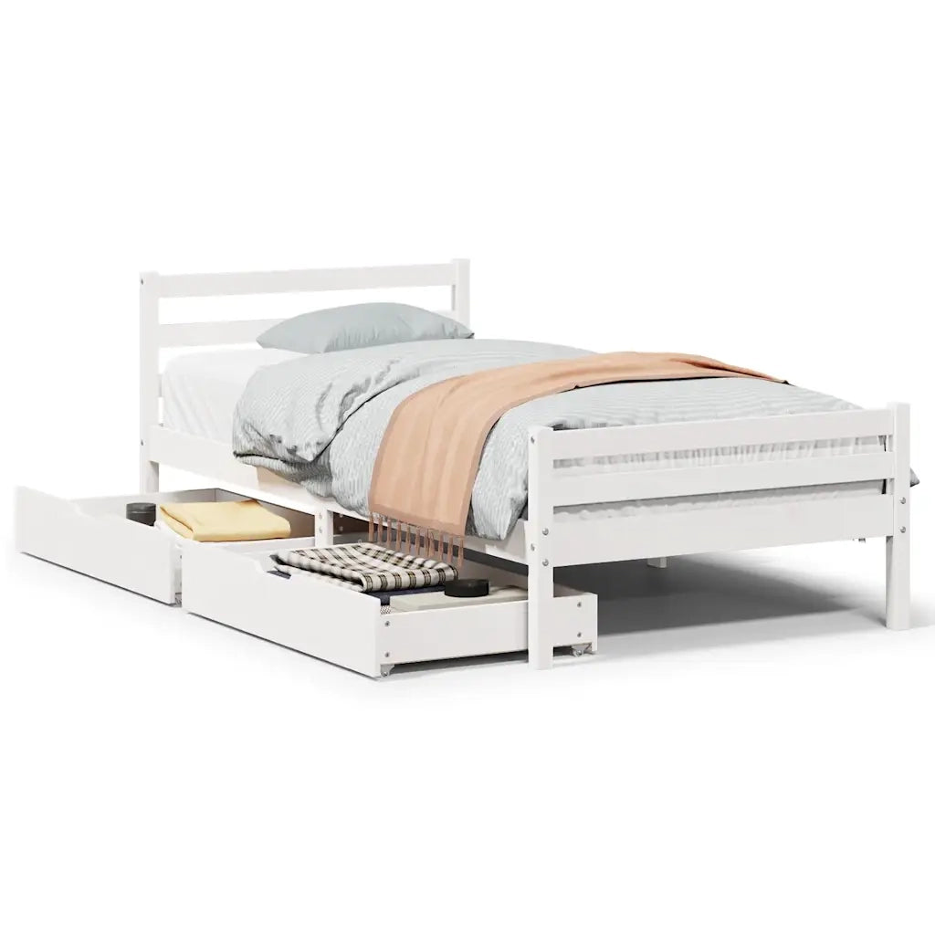Giroletto senza Materasso-Struttura Letto Bianco 100x200 cm Legno Massello Pino 220013