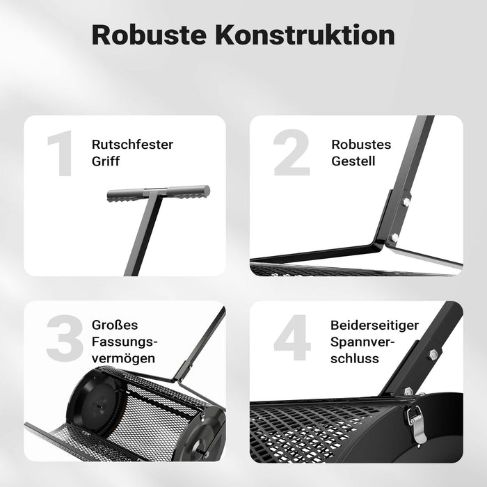 Rullo spargiterriccio e spandicompost 75 l, 110x64x40 cm, gabbia a rete