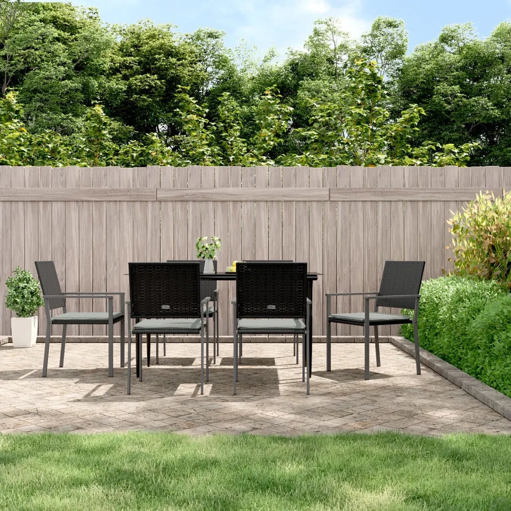 Sedie da Giardino con Cuscini 6pz Nere 54x62,5x89 cm Polyrattancod mxl 118233