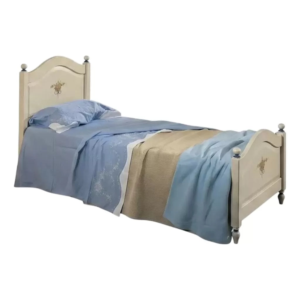 Letto sagomato singolo  bianco filo blu in legno 99x212x112 (1324) - Mobili 2G