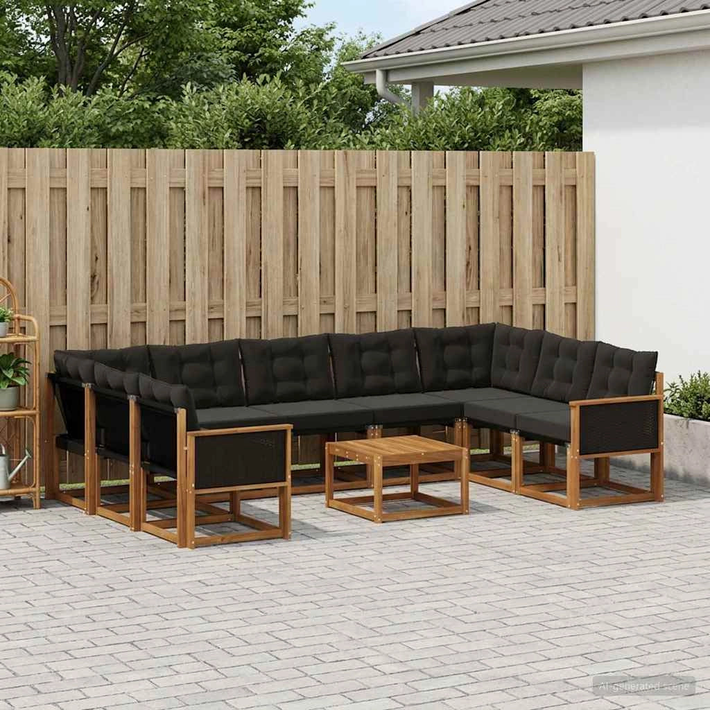 Set di divani da esterno 10 pz Naturale e Nero 3382216