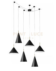 SAMOI KIT LAMPADARIO A SOSPENSIONE 6 LUCI COLORE ESTERNO NERO FINITURE BIANCO ORO ATTACCO E27