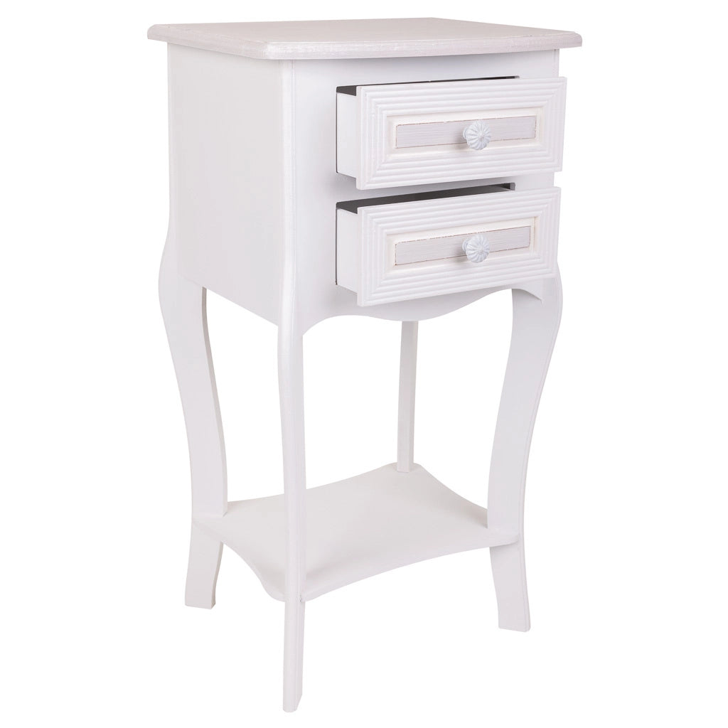 Comodino in legno con 2 cassetti bianchi 38x31,5x71.