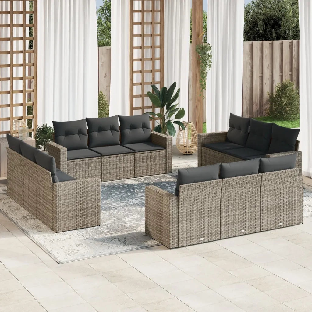 Set Divani da Giardino 12 pz con Cuscini Grigio in Polyrattan 3218760
