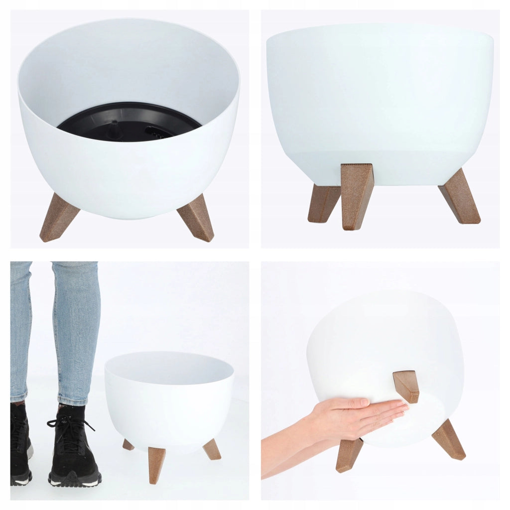 Vaso da fiori KADAX, fioriera, coperchio, gambe, inserto, supporto per fiori, 29 cm, bianco, rotondo, 2 pezzi.