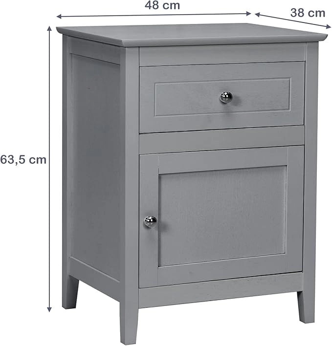Comodino Moderno, Tavolino con 2 Livelli e Superficie Spaziosa, Mobile da Divano con Cassetto in Legno per Camera da Letto Salone e Ufficio, 48 x 38 x 63,5 cm (2, grigio)