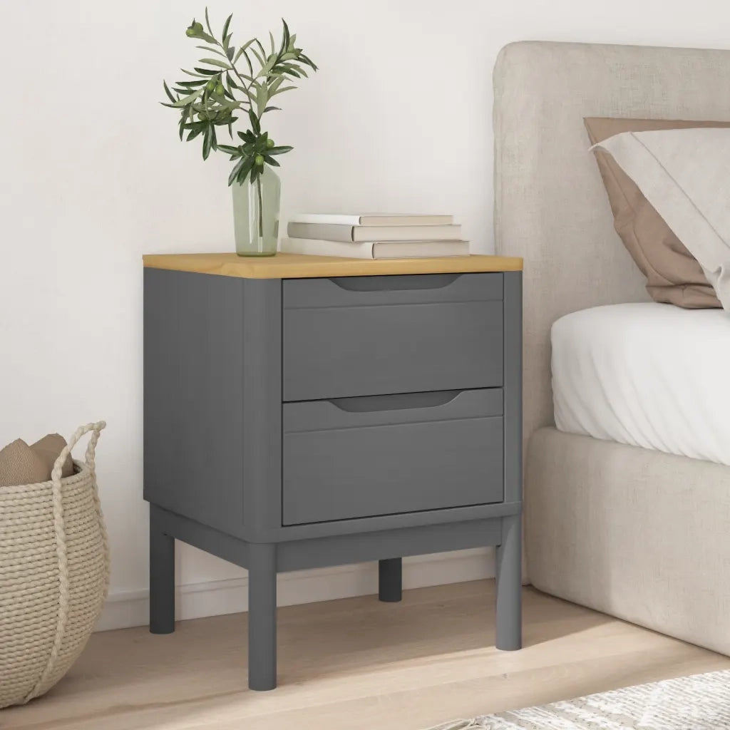 Comodino-Tavolino da notte FLORO Grigio 45x39x57 cm in Legno Massello di Pino