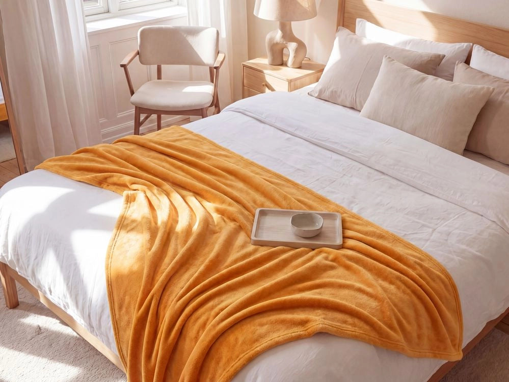 Coperta plaid in poliestere arancione 150 x 200 cm morbido durevole letto divano soggiorno stile classico