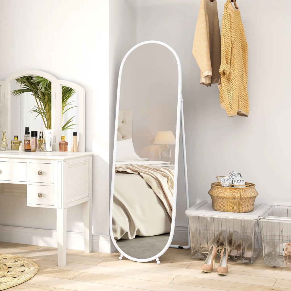 Specchio da Parete Ovale con Cornice in Metallo ¨C zephmum ¨C Bianco 40x4x160 cm
