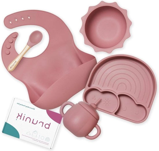 Servizio per bambini in silicone - tavola per succhiare con contenitori - set di utensili per bambini - cucchiaio per bambini - alimentazione BLW - contenitore per succhiare - contenitore per acqua - copertura impermeabile
