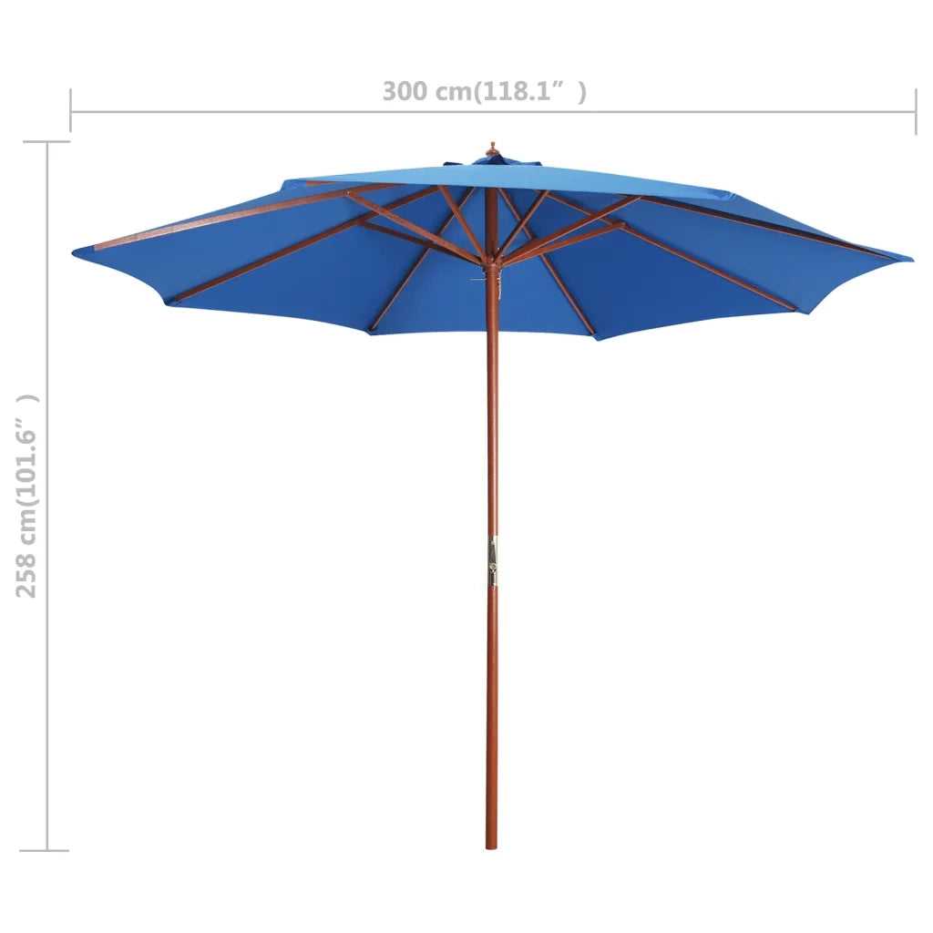 Ombrellone con Palo in Legno 300x258 cm Blu 47125