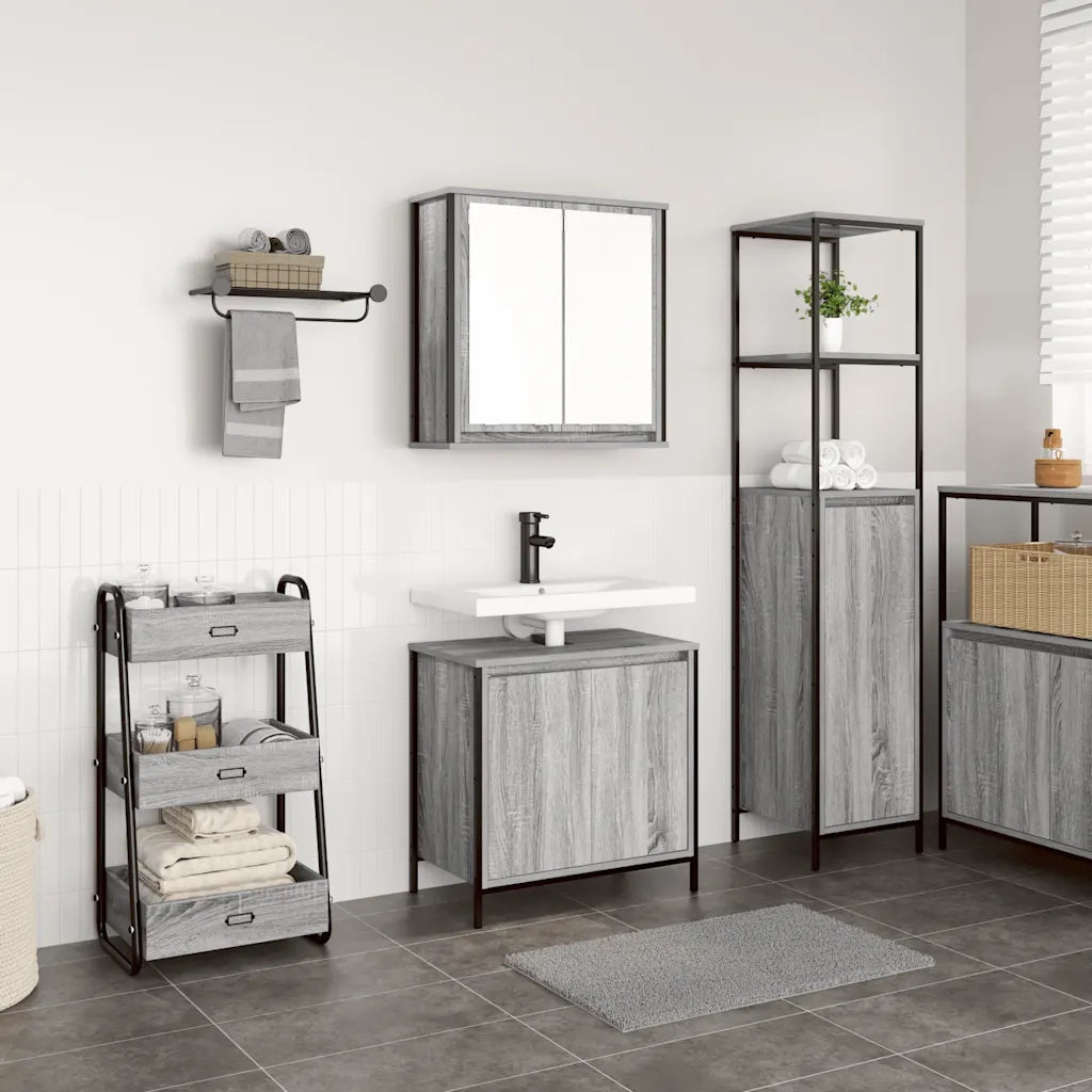 Set Mobili da Bagno | Armadio da bagno 2 pz Grigio Sonoma in Legno Multistrato