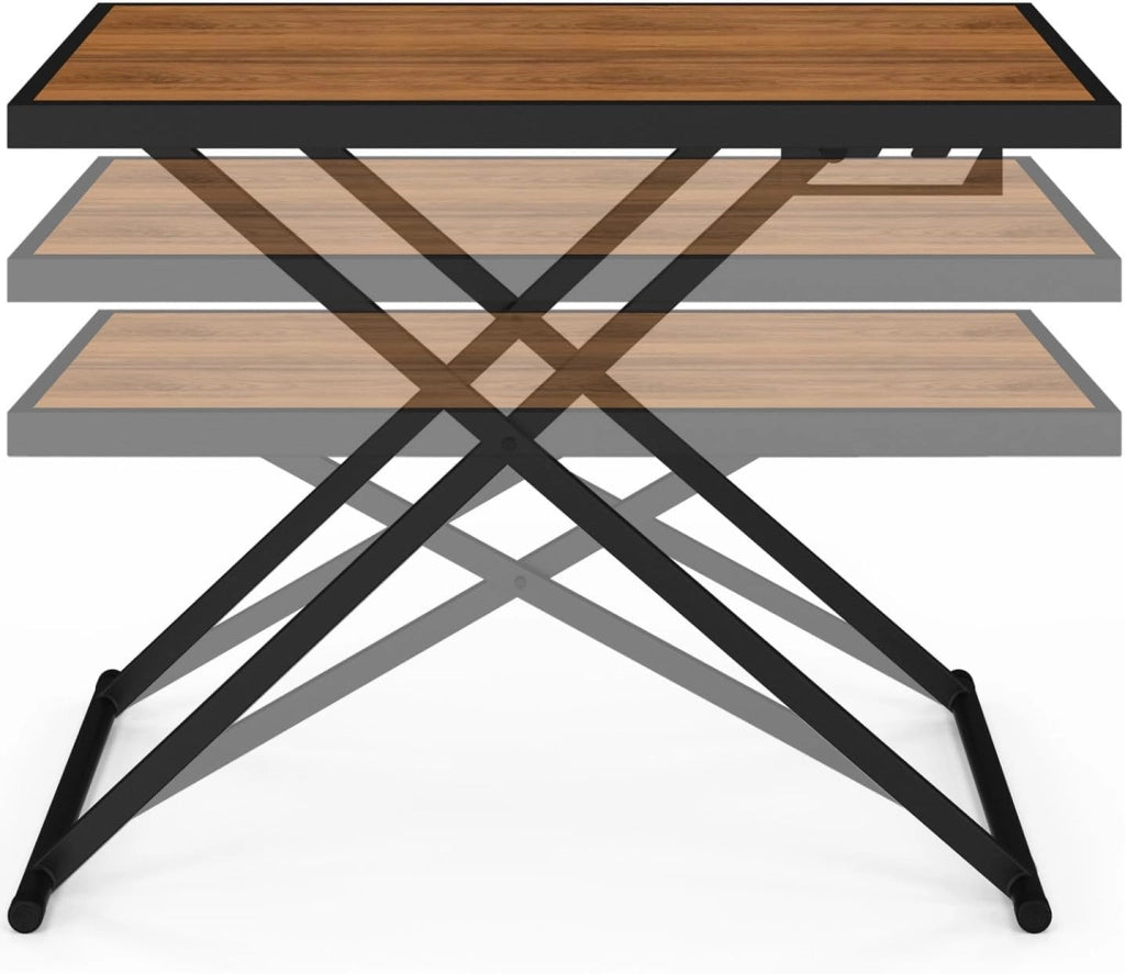 Tavolo da Giardino Olie 100 cm Regolabile in Altezza a 3 Posizioni in Metallo Nero con Piano in Legno