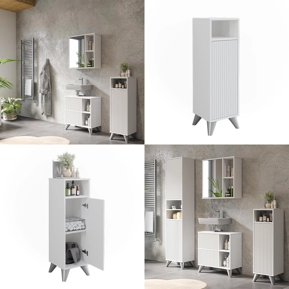 mobiletto bagno Leano, Bianco, 30 x 97 cm con porta
