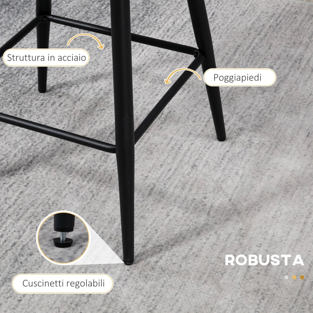 Set 2 Sgabelli da Cucina ¨C Xylo ¨C Poliestere Grigio con Poggiapiedi Regolabile 52x53x93cm