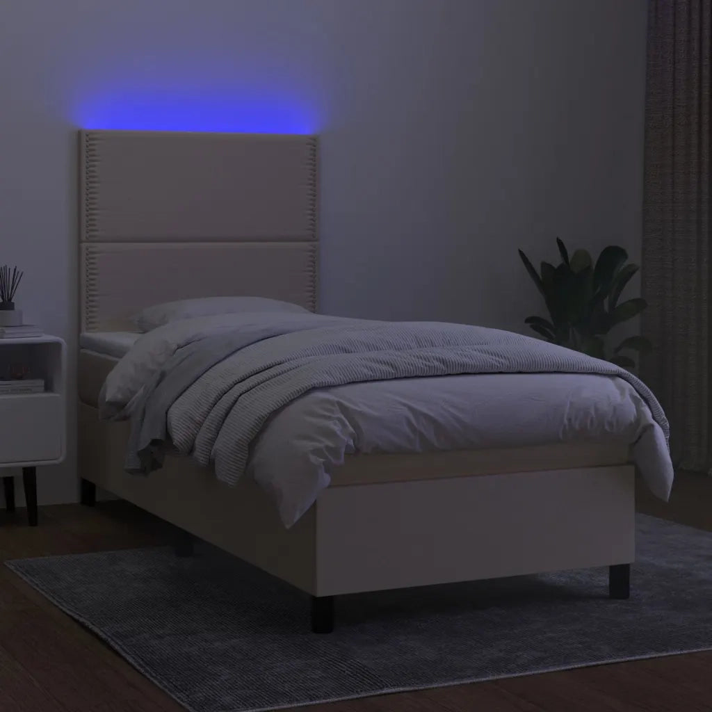 Letto a Molle con Materasso e LED Crema 90x190 cm in Tessuto cod mxl 58640