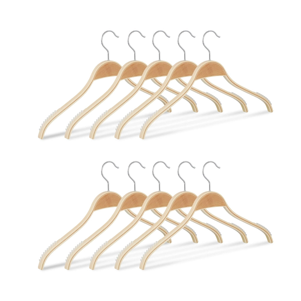 Set di 10 grucce in legno per camicie e abiti antiscivolo tacca in gomma gancio a 360° finitura naturale 13_0000747