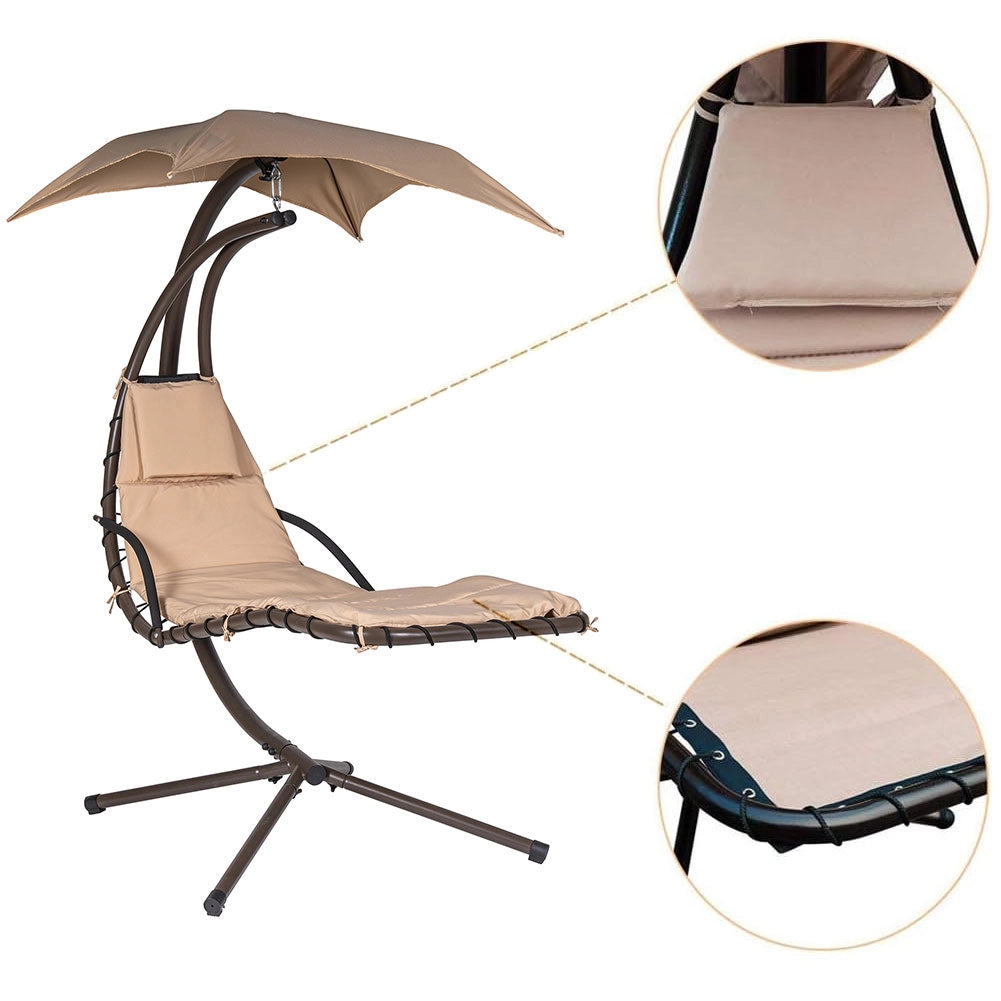 Dondolo Lettino Sospeso Da Giardino Con Parasole e Cuscino 2x2 Amaca Colore Beige