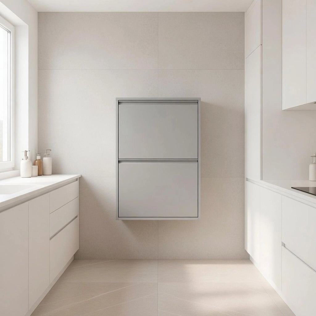 Pattumiera Raccolta Differenziata In Metallo Con 4 Cestini Estraibili E 2 Ante A Ribalta Bidone Cestino Salvaspazio Per Cucina Balcone Lavanderia Moderna 60 x 25 x 92.5 Cm Grigio