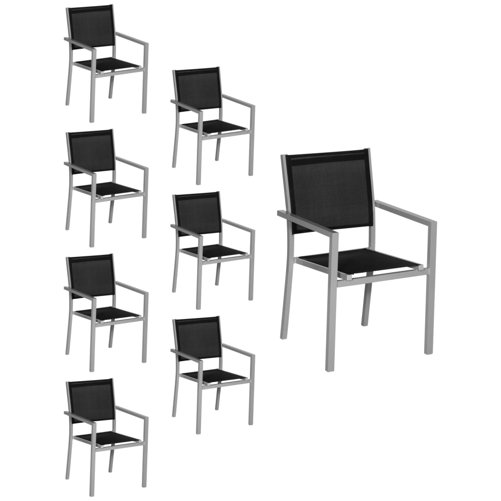 Set di 8 sedie in alluminio grigio - textilene nero