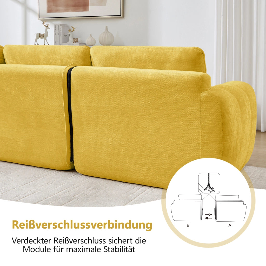 Divano modulare a 2 posti senza telaio con seduta ampia e profonda in chenille gialla per soggiorno 194 × 160 × 68 cm