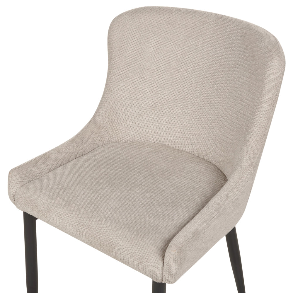 Set di 2 sedie da pranzo in tessuto beige chiaro con eleganti gambe in ferro nero stile moderno contemporaneo