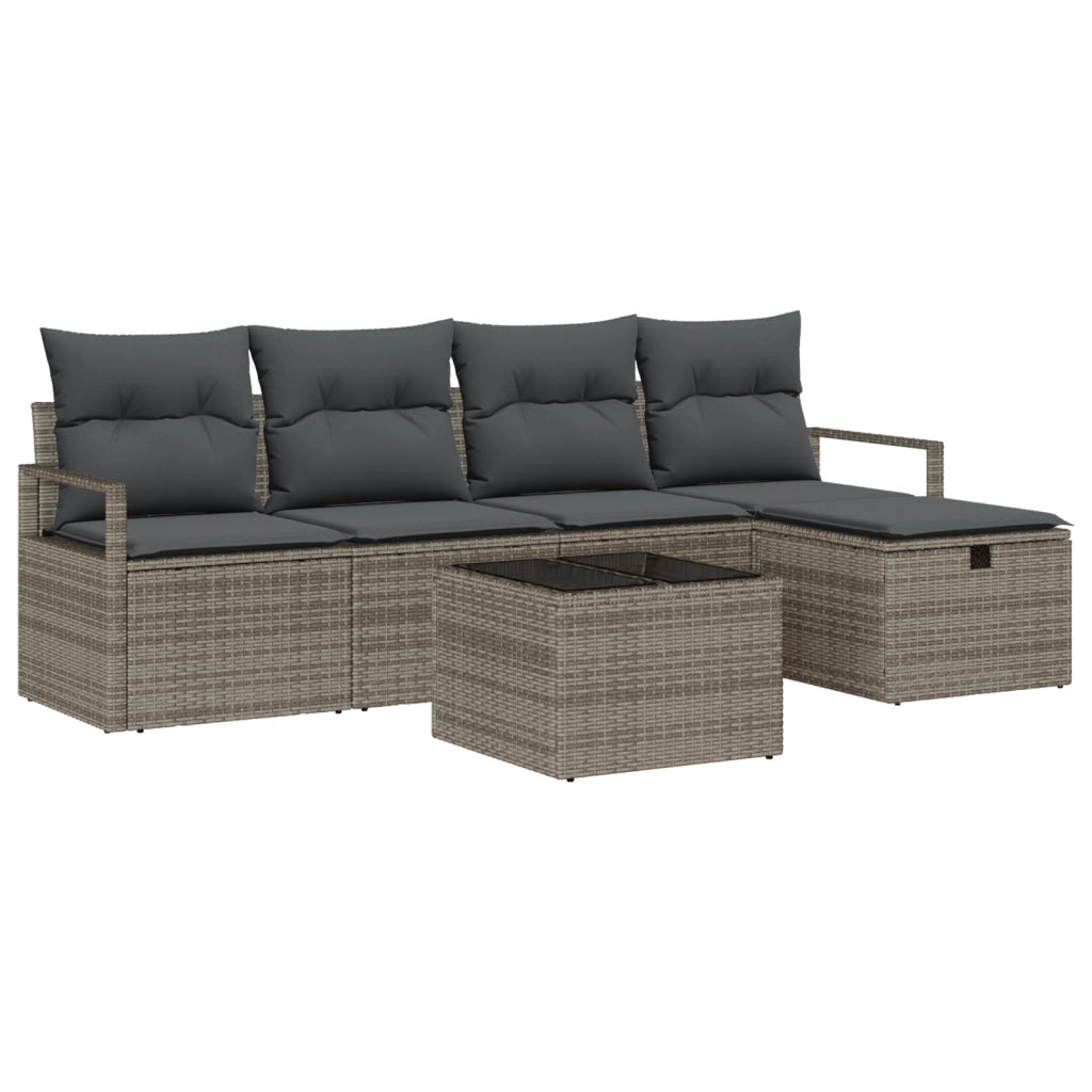 Set di divani da giardino  da 6 pezzi con cuscini grigi in Polyrattan