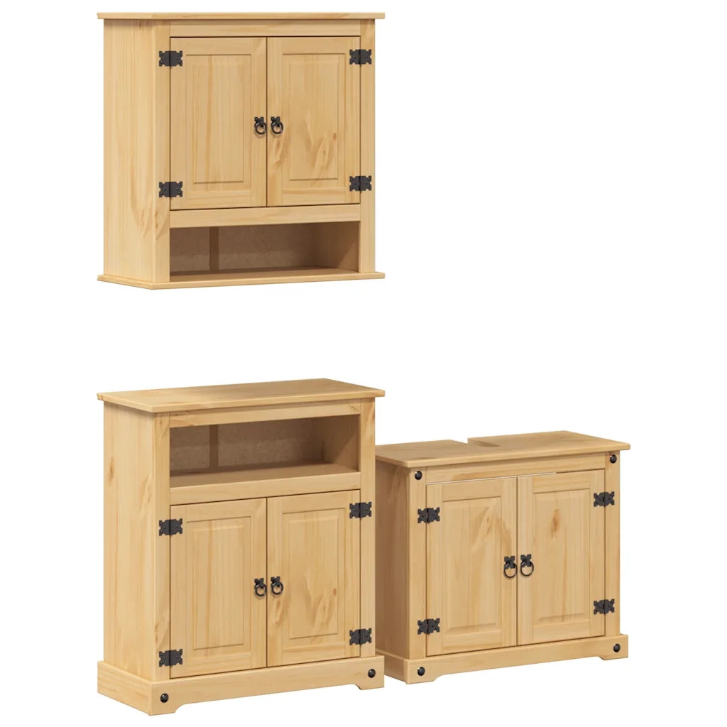 Set Mobili da Bagno 3 pz Corona in Legno Massello di Pino 3334639