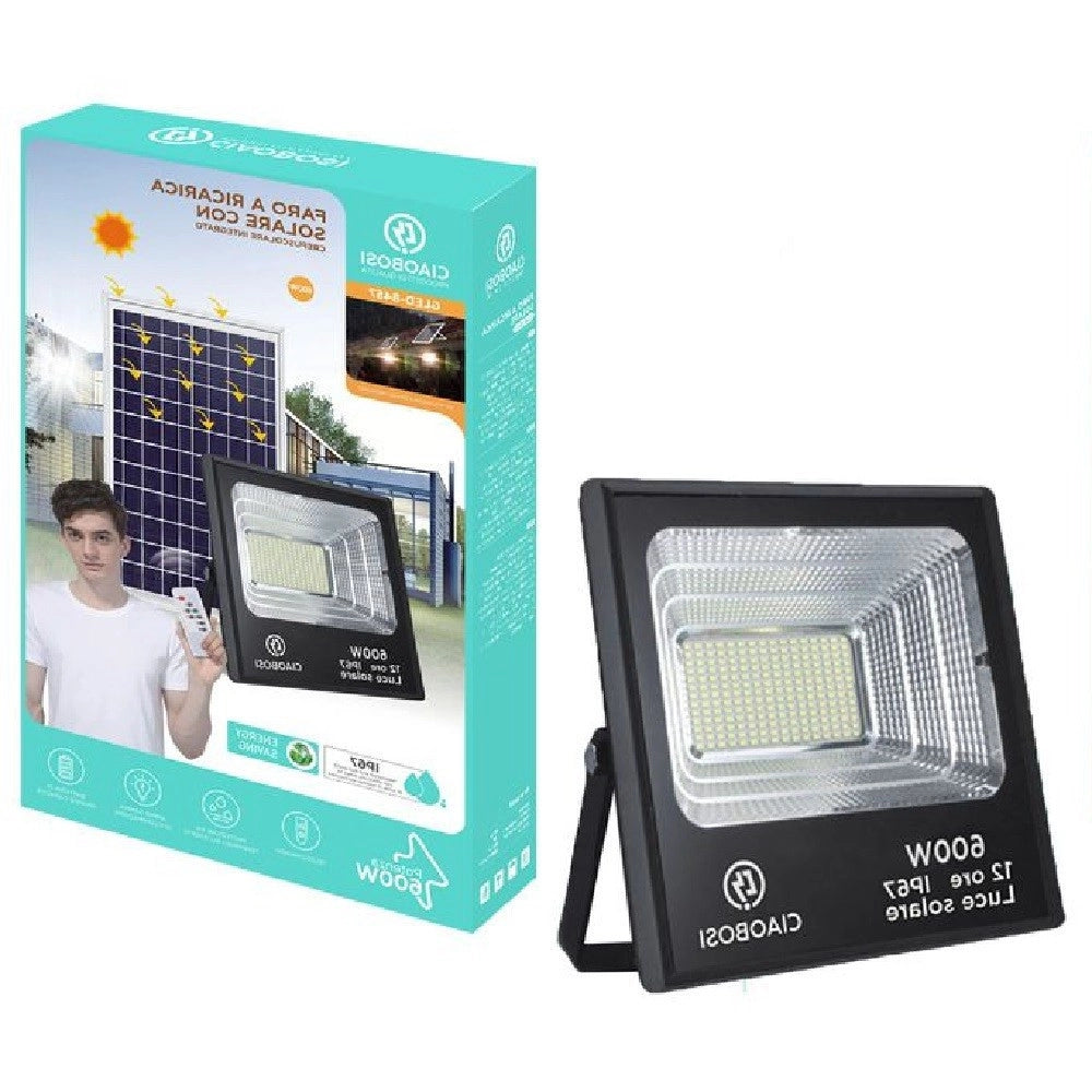 Trade Shop - Faro A Led Luce Ricarica Solare Ip67 600w Con Crepuscolare Telecomando Gled-8457 -