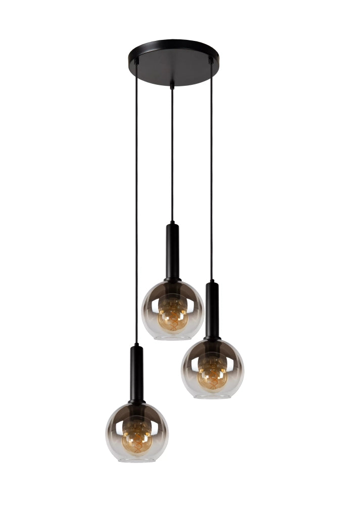 Lampada a sospensione 3 sfere fumé nere E27 Lucide