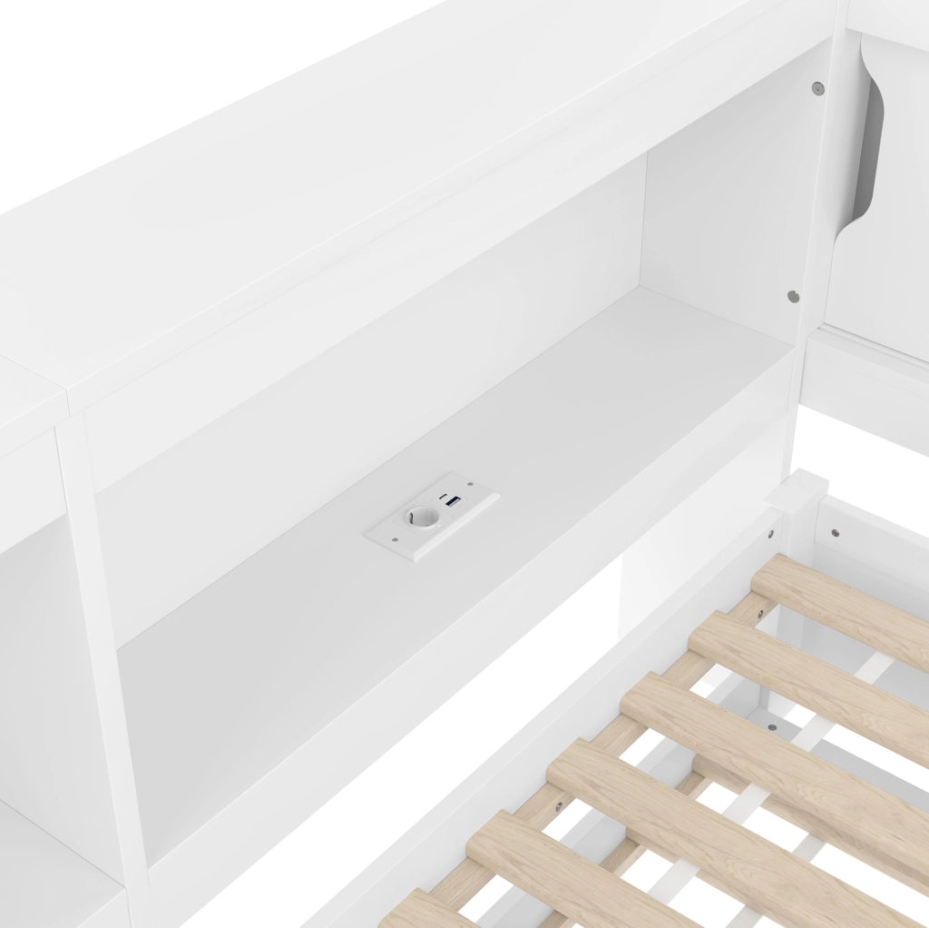 Daybed 90x200 cm con letto estraibile; LED; presa; USB e Type-C; bianco
