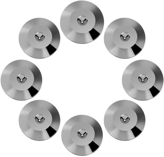 8 Punte di Altezza per Altoparlanti in Ottone da 4mm x 25mm - Piastra di Base di Dampening - Piastra di Isolamento per Piedi - Piastra di Base a Cono - Disco di Base per Pavimento (nero) - Set da 8