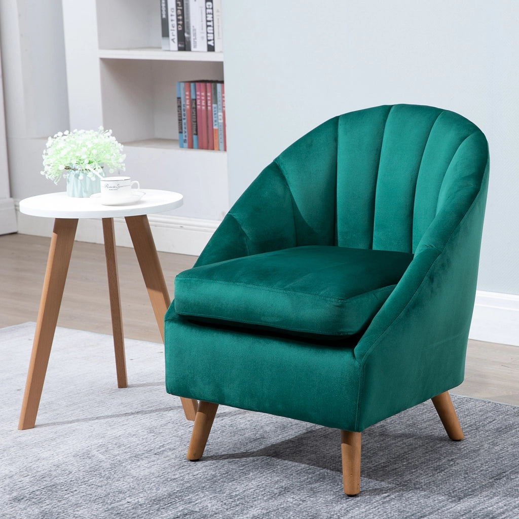 Poltrona in Velluto Verde con Imbottitura ¨C Zephmum ¨C Legno 67x65x77cm