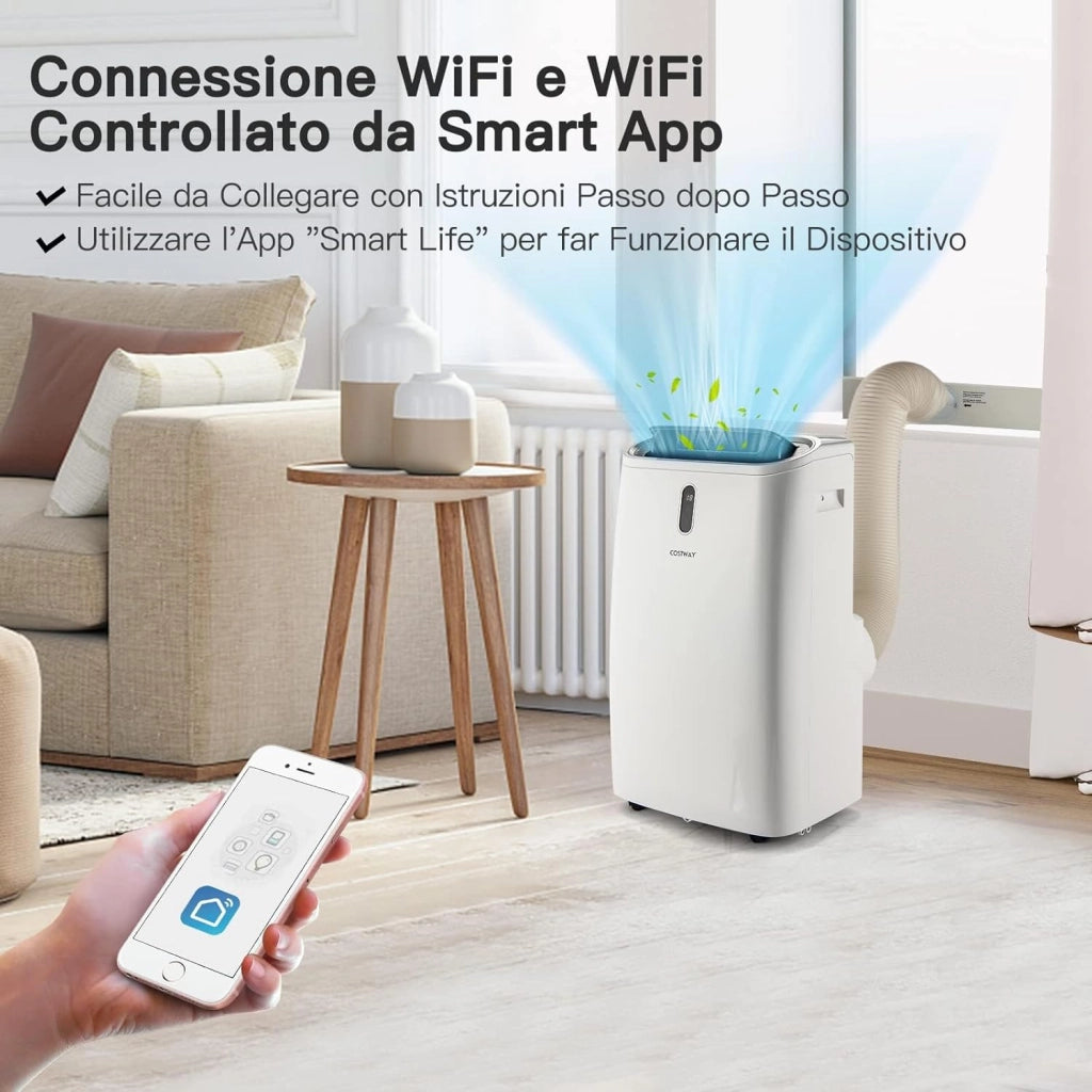 Condizionatore Portatile Caldo e Freddo, 14000BTU/4,1 kW, 5 in 1 Con Raffreddamento, Riscaldamento, Ventola, Deumidificazione e Modalità Notturna, 24H Timer, R290 (14000BTU|28m²+)