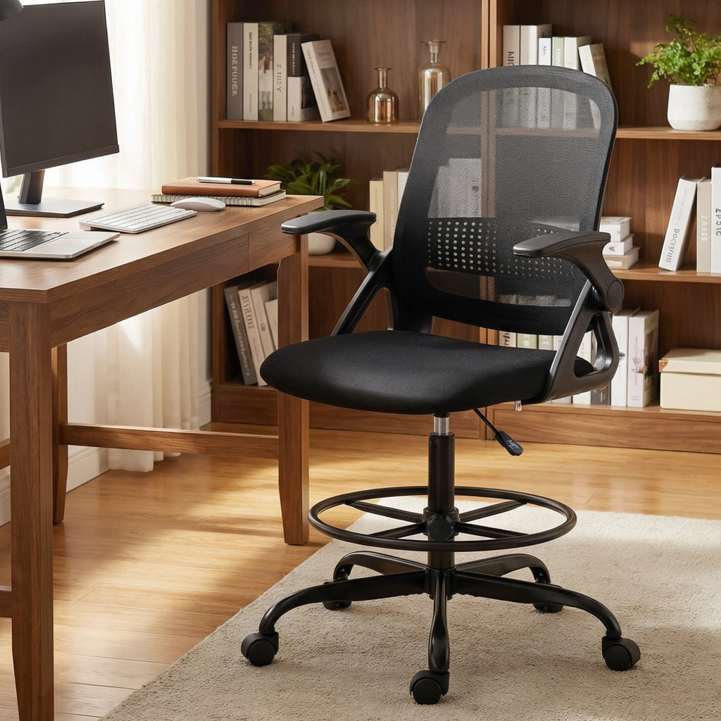 Sedia da Ufficio Ergonomica 58x63x105-126 cm con Supporto Lombare e Poggiapiedi in Tessuto e Acciaio Nero