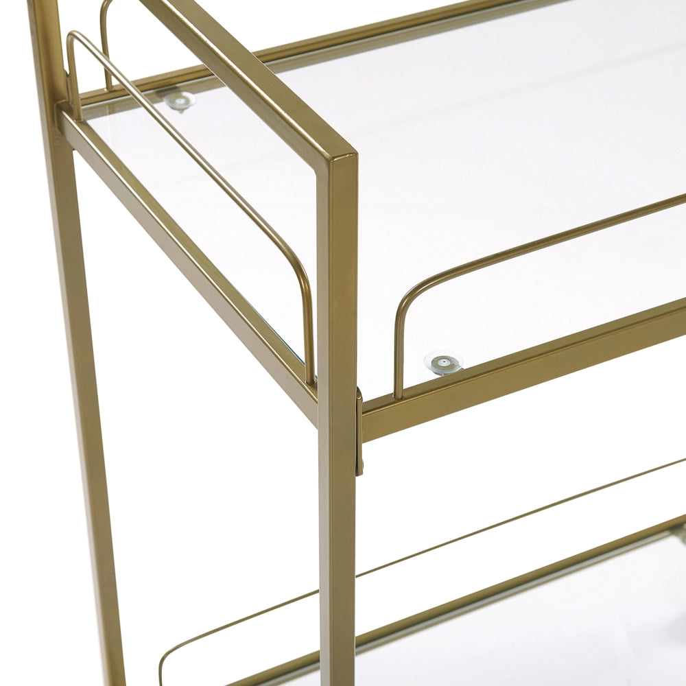 Carrello Cucina Gambe in Metallo dorato Piano in Vetro Temperato con Ripiano e Ruote Glam