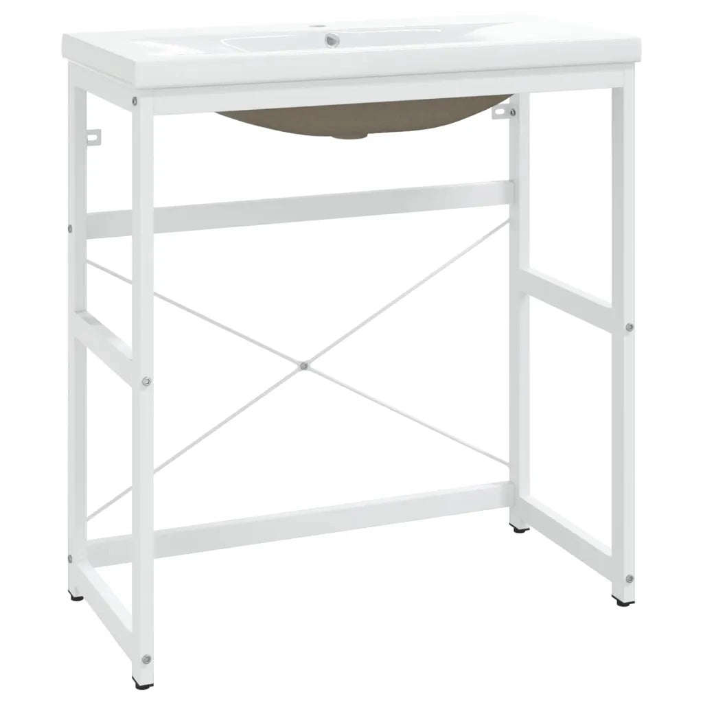 Telaio per Lavabo da Bagno con Lavabo Integrato-Struttura per Lavabo da Bagno Bianco in Ferro 181381