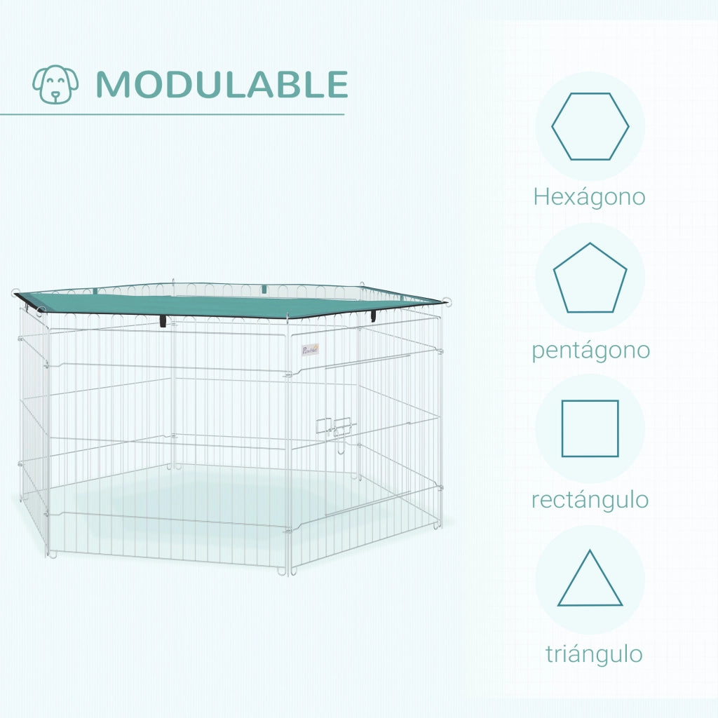 Recinto per Cani 6 Pannelli Pieghevole con Tettoia ¨C Xylo ¨C Metallo Argento 59x60cm