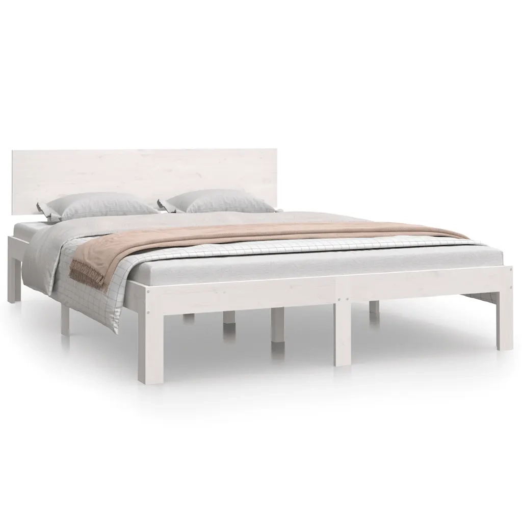 Giroletto-Struttura Letto Bianco in Legno Massello 150x200 cm King Size 981694