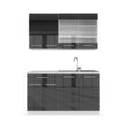 Cucina completa Fame-Line Antracite lucido/Bianco 140 cm, PL Marmo Vicco