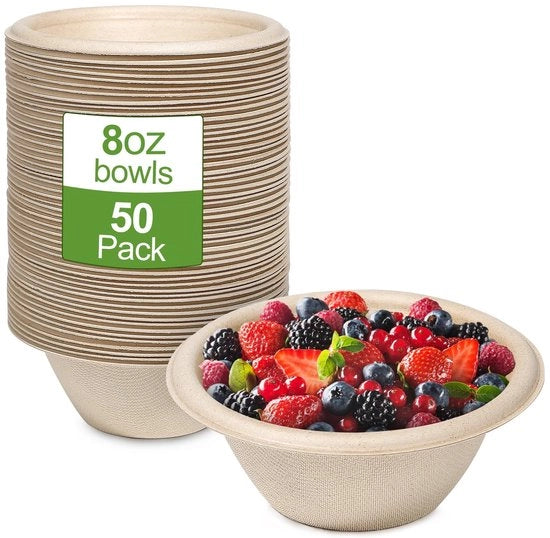 Compostabile - Contenitore per Insalata 230 ml - 50 Pezzi - Ciotole di Carta - Compostabile - Biologico - Fibre di Sacchetti di Zucchero - Contenitori da Un Tempo