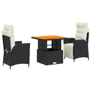 Set da Pranzo da Giardino 3 pz | Set Salotto da Giardino con Cuscini Nero in Polyrattan